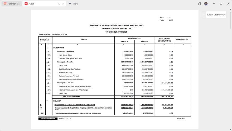 APBDES DESA SANGKETAN TAHUN ANGGARAN 2025